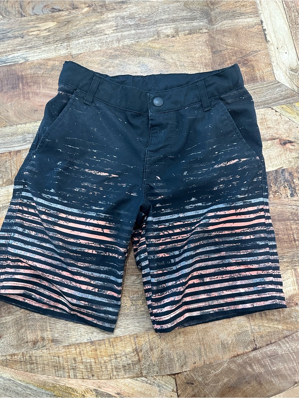 art class Boys Black Swim Trunks with Pink Stripe Pattern